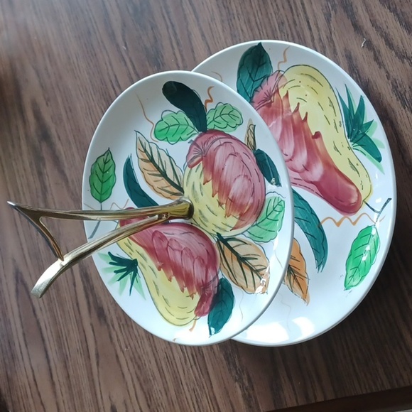 Vintage Ironstone by Sealy Two Tier MCM Serving Tray with Fruit - Picture 1 of 5